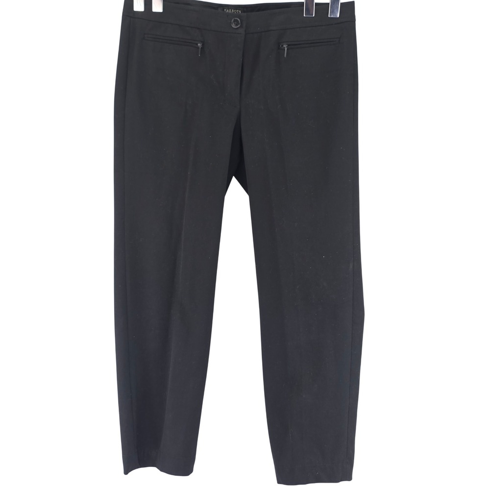 Talbots‎ Signature Ankle Pants Women 12 Black Stretch Cotton Zip Pocket Trousers